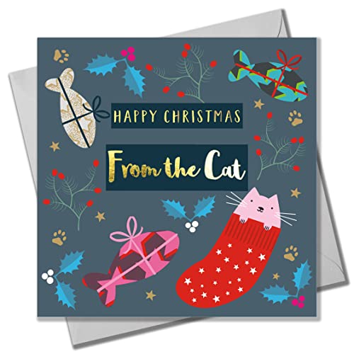Claire Giles Weihnachtskarte From the Cat, Text in glänzendem Gold foliert von Claire Giles