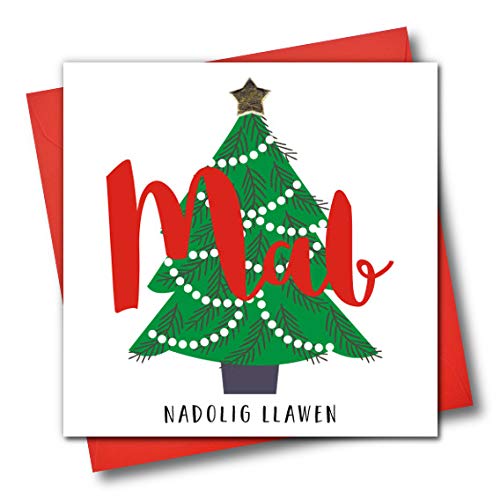 Claire Giles Weihnachtskarte mit walisischer Sprache, MAB, Nadolig Llawen, Merry Christmas Son, Weihnachtsbaum von Claire Giles