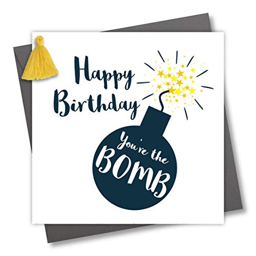 Geburtstagskarte mit Quaste, Aufschrift"Happy Birthday You're the Bomb" von Claire Giles