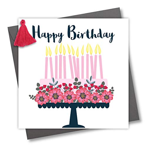 Geburtstagskarte mit Quaste, Motiv Happy Birthday, Pretty Cake von Claire Giles