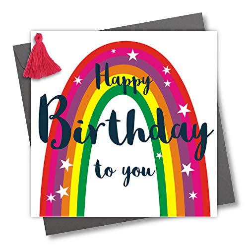 Geburtstagskarte mit Quaste, Motiv"Happy Birthday to You", Regenbogenfarben von Claire Giles