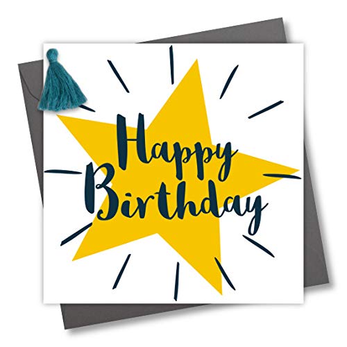 Geburtstagskarte mit Quaste verziert, Happy Birthday, Stern von Claire Giles
