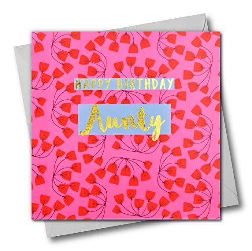 Glückwunschkarte zum Geburtstag Tante rosa Blumen mit Text foliert in glänzend gold von Claire Giles