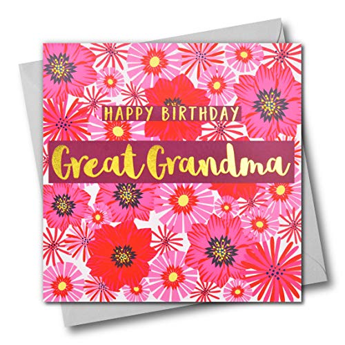 Glückwunschkarte zum Geburtstag der Großmutter, rosa Blumen, mit Text foliert in glänzend gold von Claire Giles