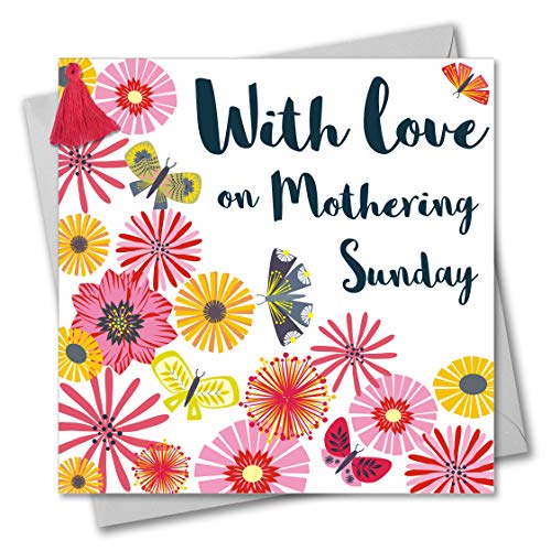 Grußkarte zum Muttertag, mit Quaste, Motiv Tumbling Flowers, With Love on Mothering Sunday von Claire Giles