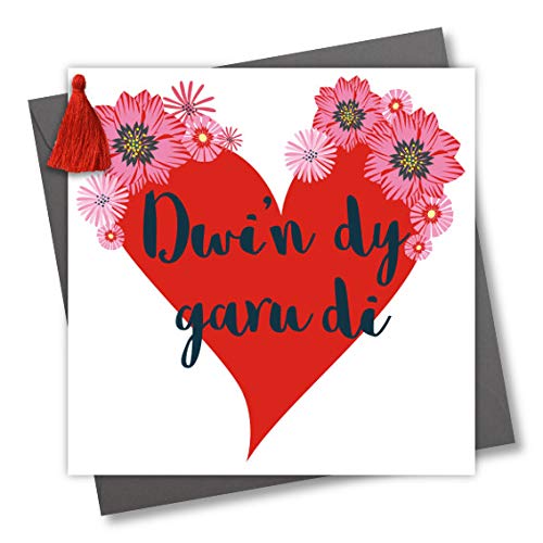 Grußkarte zum Valentinstag, mit Quaste, englische Aufschrift"I Love You", großes Herz von Claire Giles