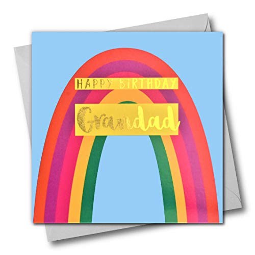 Happy Birthday Grandad - Rainbow - Grußkarte mit Text foliert in glänzend gold von Claire Giles