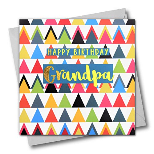 Happy Birthday Opa buntes Dreieck, Grußkarte mit Text foliert in glänzend gold von Claire Giles
