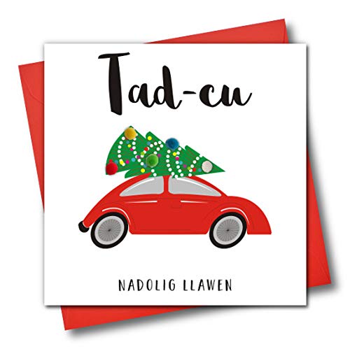 Weihnachtskarte mit walisischer Sprache, Tad-CU, Nadolig Llawen, Happy Christmas Grandad, Christmas Tree on Car von Claire Giles