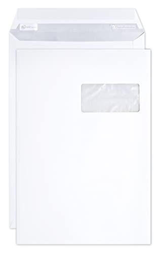 Clairefontaine 10150C - Karton mit 250 Versandtaschen weiß C4-229x324 mm, selbstklebend, 90g, mit Sichtfenster 50x100 (50/20), 1 Karton von Clairefontaine