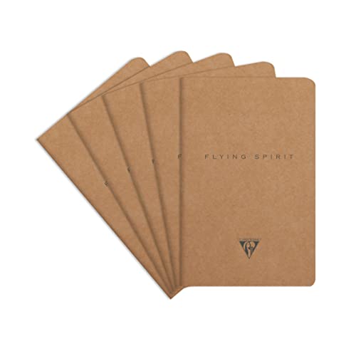 Clairefontaine 103506C - Packung mit 5 Hefte Flying Spirit, liniert 11x17 cm 48 Blatt, Braun Motiven sortiert, 1 Pack von Clairefontaine