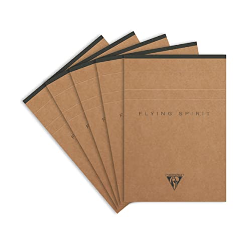 Clairefontaine 103646C - Packung mit 5 Blöcke Flying Spirit, kopfseitig geleimt, DIN A6 70 Blatt abtrennbar, liniert, Braun Motiven sortiert, 1 Pack von Clairefontaine