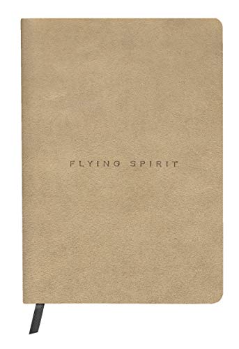 Clairefontaine 103943C Heft Flying Spirit, Cover aus Leder, 14,8 x 21cm, Fadenbindung, Lesezeichen, 90 Blatt, 90g, dot, 1 Stück, Beige von Clairefontaine