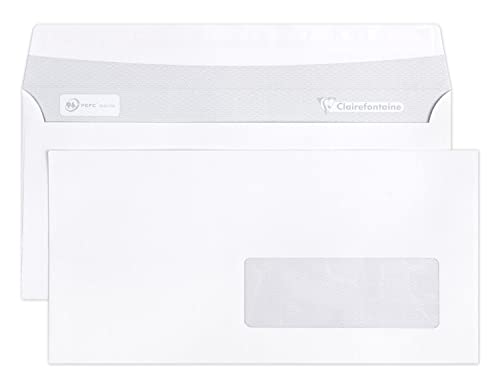 Clairefontaine 109055C - Karton mit 500 Umschlägen DL-110x220mm, selbstklebend, 90g, mit Sichtfenster 35x100 (20/20), Weiß, 1 Karton von Clairefontaine