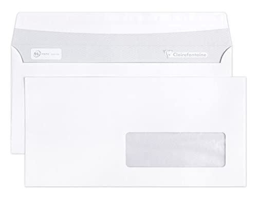 Clairefontaine 10905C - Karton mit 500 Umschlägen DL-110x220mm, selbstklebend, 90g, mit Sichtfenster 35x100 (20/20), Weiß, 1 Karton von Clairefontaine