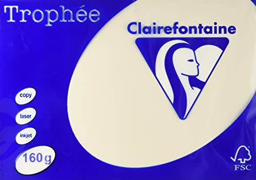 Clairefontaine 1101C - Ries Druckerpapier / Kopierpapier Trophee, intensive Farben, DIN A4, 160g, 250 Blatt, Elfenbein, 1 Ries von Clairefontaine