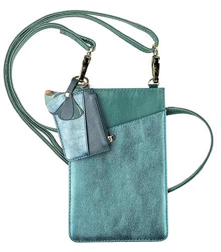 Clairefontaine 115952C - Tasche für Handytasche & Accessoires Ginkgo, aus Leder (Kleine Handytasche 10,5x16,5 cm + Kartenhalter 7,5x10,5 cm + Schlüsselanhänger 7x6,5 cm), 1 Stück von Clairefontaine