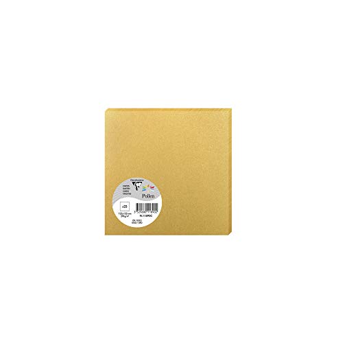 Clairefontaine 11890C - Packung mit 25 Karten Pollen, 13,5x13,5cm, 210g, ideal für Ihre Korrespondenz und Einladungen, Gold, 1 Pack von Clairefontaine