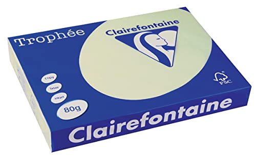 Clairefontaine 1262C - Ries mit 500 Blatt Druckerpapier / Kopierpapier Trophée, DIN A3 (29,7x42 cm), 80g, Lindgrün Pastellfarbe, 1 Ries von Clairefontaine