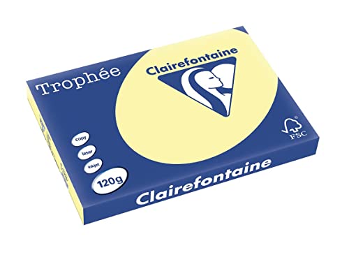 Clairefontaine 1308C - Ries mit 250 Blatt Druckerpapier / Kopierpapier Trophée, DIN A3 (29,7x42 cm), 120g, Gelb Pastellfarbe, 1 Ries von Clairefontaine