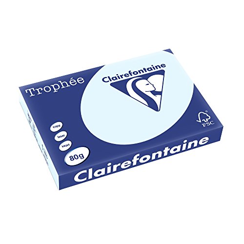Clairefontaine 1881C - Ries Druckerpapier / Kopierpapier Trophee, Pastell Farben, DIN A3, 80g, 500 Blatt, Blau, 1 Ries von Clairefontaine