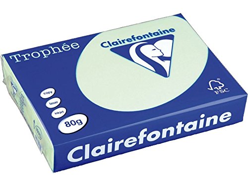 Clairefontaine 1882C - Ries Druckerpapier / Kopierpapier Trophee, Pastell Farben, DIN A3, 80g, 500 Blatt, Grün, 1 Ries von Clairefontaine