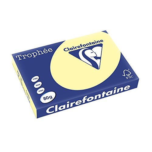Clairefontaine 1884C - Ries Druckerpapier / Kopierpapier Trophee, Pastell Farben, DIN A3, 80g, 500 Blatt, Gelb, 1 Ries von Clairefontaine