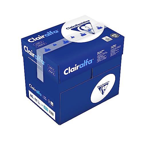 Clairefontaine 1979C - Karton mit 5 Ries Druckerpapier / Kopierpapier Clairalfa, extraweiß, DIN A4, 80g, 500 Blatt x 5, Weiß, 1 Karton von Clairefontaine