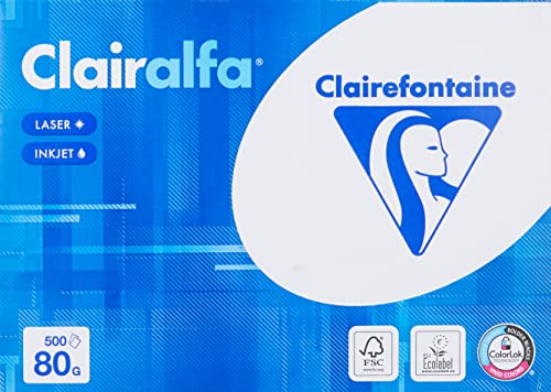 Clairefontaine 1979C - Ries Druckerpapier / Kopierpapier Clairalfa, extraweiß, DIN A4, 80g, 500 Blatt, Weiß, 1 Ries von Clairefontaine