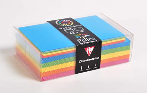 Clairefontaine 20811C - Packung mit 40 Umschläge selbstklebend 9x14cm 210g + 40 Karten 8,2x12,8 cm 120g Pollen, ideal für Einladungen und Korrespondenz, Summer Kollektion, farbig sortiert, 1 Pack von Clairefontaine