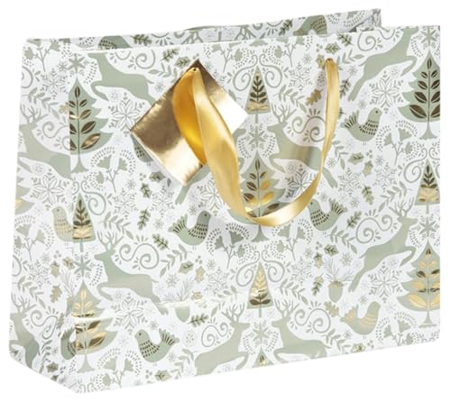 Clairefontaine 212894Cpack - Packung 5 Geschenktasche - Tüte , Format Shopping (32x13x24,5cm), Kollektion Weihnachten Wald, 170g, Rentier - Tannenbaum - Gold - Grün, 1 Pack von Clairefontaine