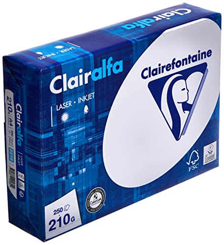 Clairefontaine 2216C - Ries Druckerpapier / Kopierpapier Clairalfa, extraweiß, DIN A4, 210g, 250 Blatt, Weiß, 1 Ries von Clairefontaine