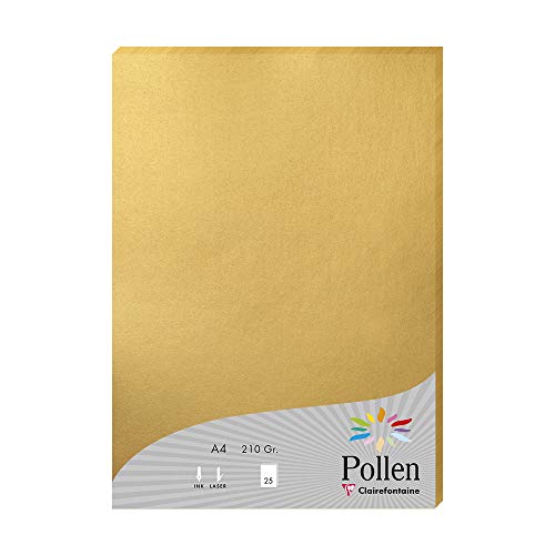 Clairefontaine 24390C - Packung mit 25 Blatt Briefpapier Pollen DIN A4 21x29,7 cm, 210g, ideal für Ihre Einladungen und Korrespondenz, Premium glattes Papier, Gold, 1 Pack von Clairefontaine