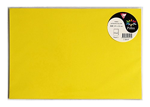 Clairefontaine 26117C - Packung mit 5 Bögen Briefpapier Pollen DIN A4 21x29,7 cm, 120g, ideal für Ihre Einladungen und Korrespondenz, Premium glattes Papier, Sonnengelb, 1 Pack von Clairefontaine
