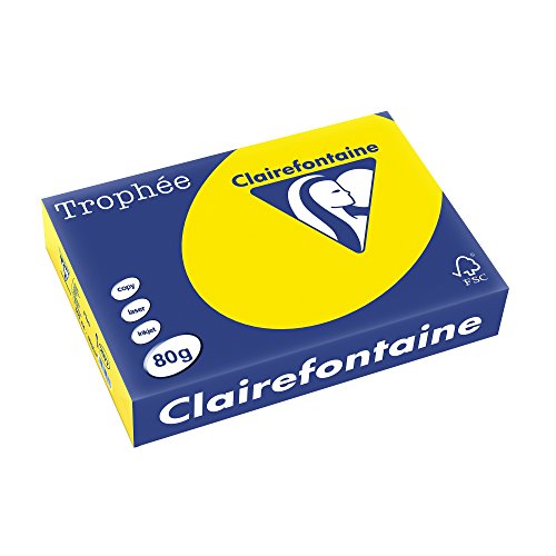 Clairefontaine 2977C - Ries Druckerpapier / Kopierpapier Trophee, intensive Farben, DIN A4, 80g, 500 Blatt, Neon Gelb, 1 Ries von Clairefontaine