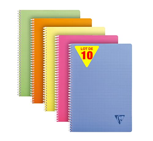Clairefontaine 328125C - Packung mit 10 Doppelspiralbücher Linicolor Fresh DIN A4, 50 Blatt kariert, 90g, farbig sortiert, 1 Pack von Clairefontaine