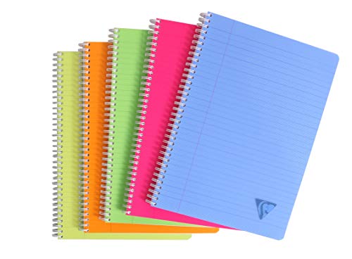 Clairefontaine 328145C - Packung mit 10 Doppelspiralbücher Linicolor Fresh DIN A4, 50 Blatt liniert mit rotem Rand, 90g, farbig sortiert, 1 Pack von Clairefontaine