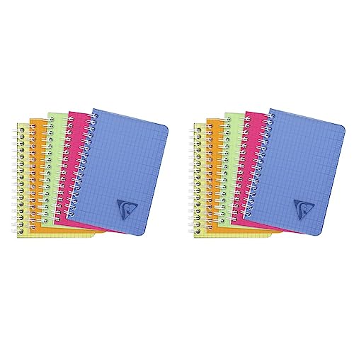 Clairefontaine 328425C - Heft mit Spiralbindung/Doppelspiralbuch Linicolor FRESH, 9,5x14 cm, 50 Blatt kariert, Einband aus gerilltem Polypropylen, Farben sortiert, 1 Stück (Packung mit 2) von Clairefontaine