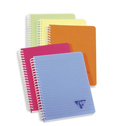 Clairefontaine 328506C - Packung mit 5 Doppelspiralbücher Linicolor Fresh DIN A5, 90 Blatt 90g, kariert, farbig sortiert, 1 Pack von Clairefontaine