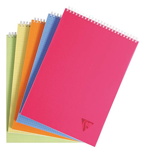 Clairefontaine 328635C - Block Linicolor FRESH, mit kopfseitiger Doppelspirale DIN A4, 80 Blatt 90g kariert, Einband aus gerilltem Polypropylen, farbig sortiert, 1 Stück von Clairefontaine