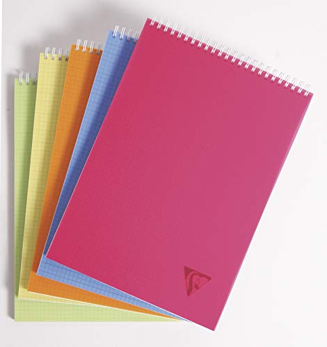 Clairefontaine 328635C - Packung mit 5 Doppelspiralbücher Linicolor Fresh DIN A4 Hochformat, 80 Blatt 90g kariert, farbig sortiert, 1 Pack von Clairefontaine