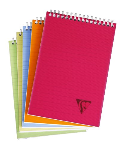 Clairefontaine 328646C - Packung mit 5 Doppelspiralbücher Linicolor Fresh DIN A5 Hochformat, 80 Blatt 90g liniert, farbig sortiert, 1 Pack von Clairefontaine