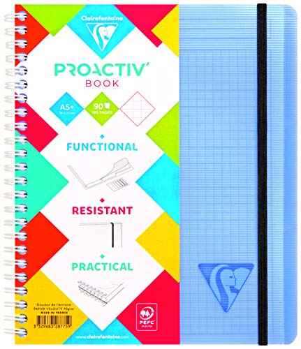Clairefontaine 328775C - Packung mit 5 Doppelspiralbücher Linicolor Fresh PROACTIV'BOOK 16x21 cm, 80 Blatt 90g kariert mit Rand, farbig sortiert, 1 Pack von Clairefontaine
