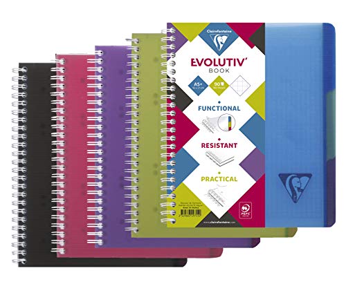 Clairefontaine 329755C Linicolor Intensi EvoltivBook perforiertes Spiralbuch, A5+, 16 x 21 cm, 180 kleine karierte Seiten, Cadrées, 90 g weißes Papier, Polypropylen-Einband, zufällige Farbe von Clairefontaine