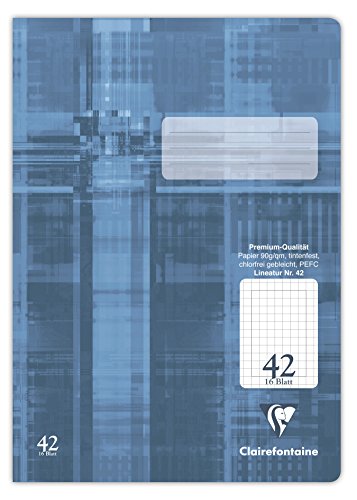 Clairefontaine 331042C - Heft ideal für die Schule, DIN A4, 16 Blatt, 90g, Lineatur 38 durchgehend kariert mit Rand 5x5mm gelocht, Blaugrau, 1 Stück von Clairefontaine