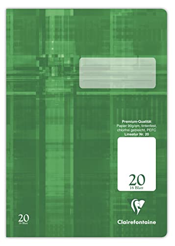 Clairefontaine 331620C - Packung mit 25 Heften, ideal für die Schule, DIN A4, Lineatur 20 blanko, 32 Blatt, 90g, Grün, 1 Pack von Clairefontaine