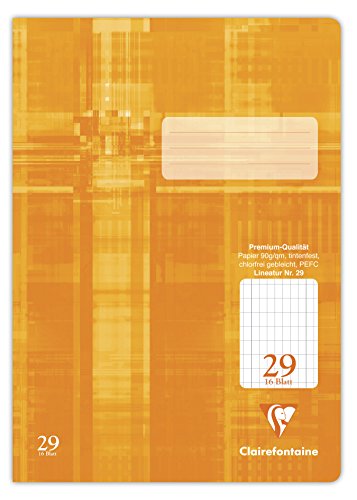 Clairefontaine 331629C - Packung mit 25 Heften ideal für die Schule, DIN A4, 32 Blatt, 90g, Lineatur 29 durchgehend rautiert 5x9mm, Orange, 1 Pack von Clairefontaine