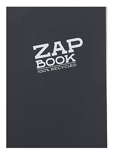 Clairefontaine 3364C - Packung mit 5 Blöcken Zap Book, geleimt, ideal zum Skizzieren und Zeichen, 80 Blatt, 100% Recyclyng Papier, DIN A5 14,8x21 cm 80g, Schwarz, 1 Pack von Clairefontaine