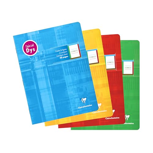 Clairefontaine 37528C – Schreibheft Special Dys Piqué 17 x 22 cm, 48 Seiten, Rahmen & Linien, 4 Farben, Zeilenabstand 2 mm von Clairefontaine
