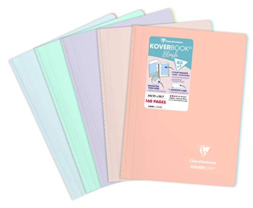 Clairefontaine 376781C - Packung mit 5 Heften Koverbook Blush PP, Spiralbindung, DIN A4 80 Blatt liniert, farbig sortiert, 1 Pack von Clairefontaine